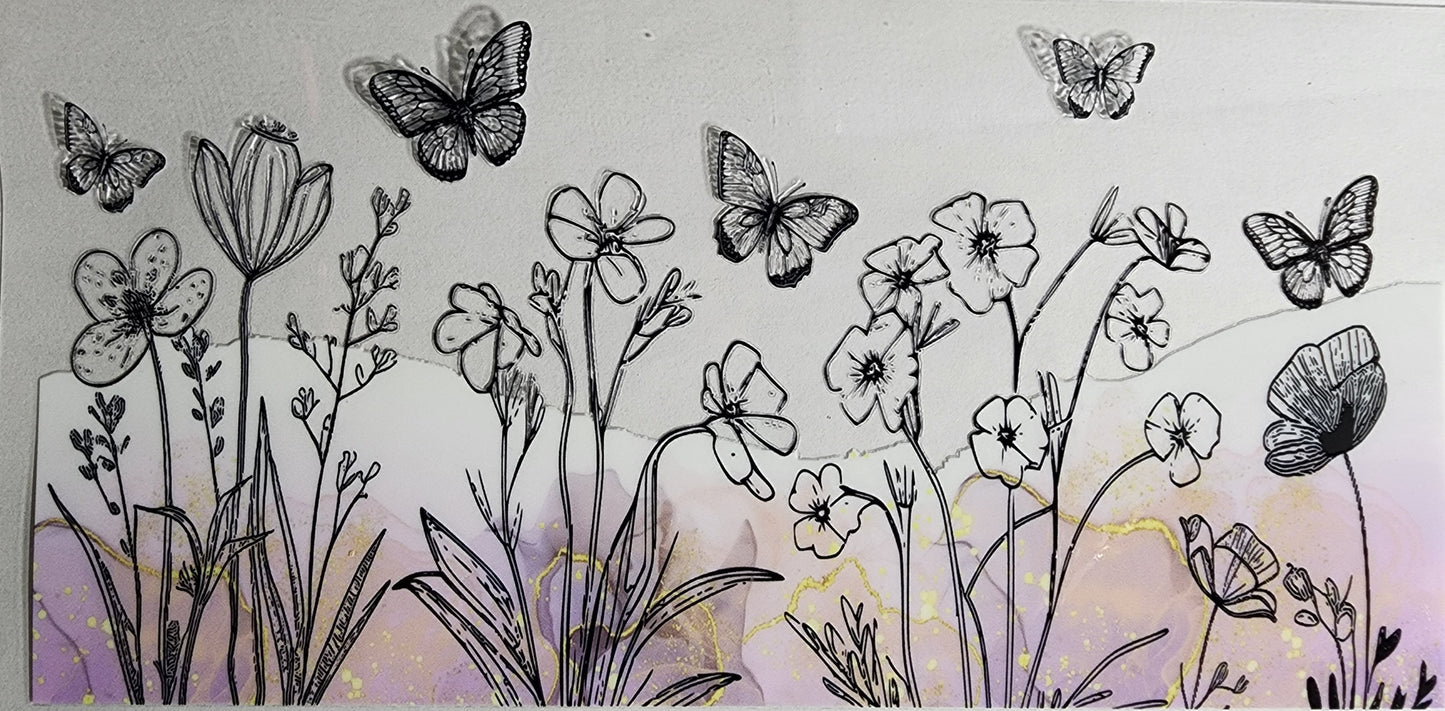 Flowers & Butterfly - Black Outlined