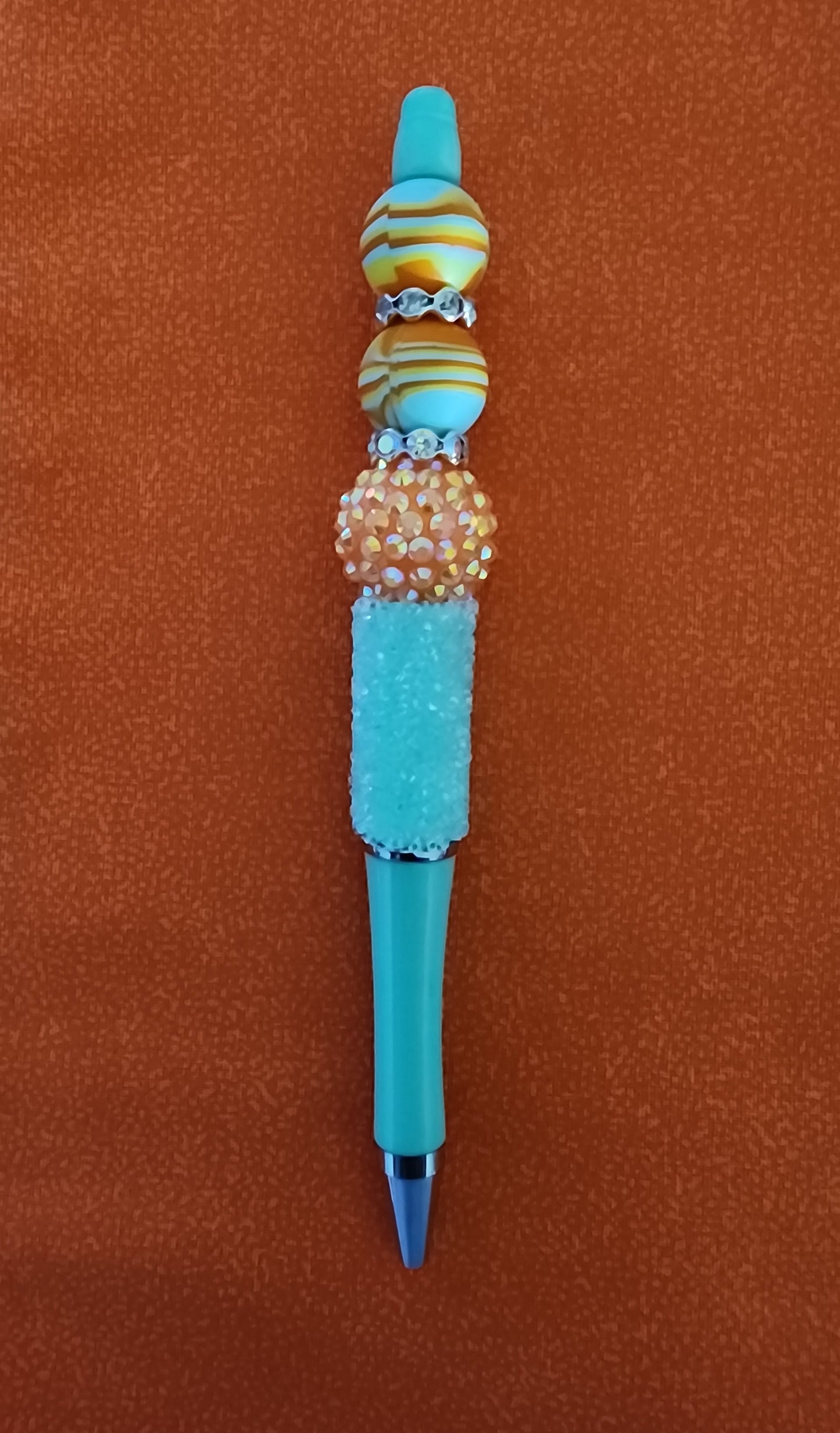 Beadable Pen – Orange & Aqua swirl